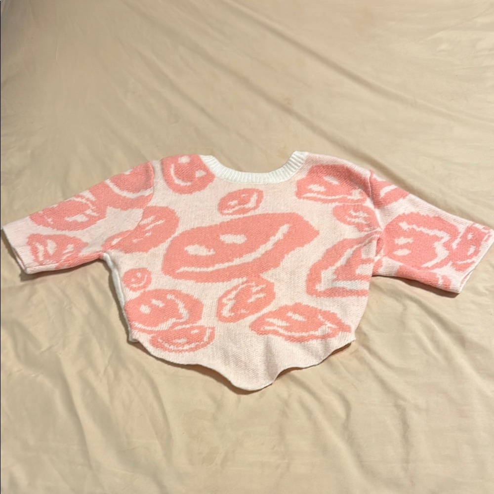 Pink and White Smiley Face Sweater